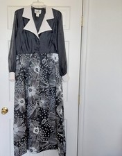 Vtg Maxi MCM Black White Floral 60s/70s Alfred Shaheen Calif Hawaii Sheer Sz 12