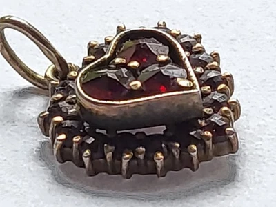 Granat Herz Anhänger Silber vergoldet 2 Herzen Vintage Rot Silber geprüft - Bild 1 von 4