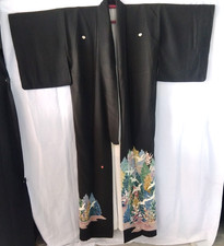 Japanese Vintage Formal Kimono Pure Silk Oshima Tsumugi Heigh 61.4in For Remake