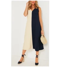 Tuckernuck Pomander Place Navy Tan Colorblock Sallie Midi Dress Size L