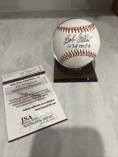 BOB FELLER 107.9 MPH Signed Rawlings Official Major League Baseball JSA COA AUTO