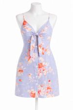 Floral Striped Tie Front Button Midi Sundress Spaghetti Strap Boho Summer Small