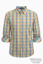Alan Flusser Men's Multicolor Plaid Button Down Shirt Long Sleeve Size XL Cotton