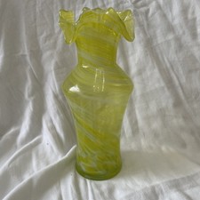 Hand Blown Art Glass Vase Yellow And White