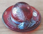 Fenton Red Glass Ladies Hat Hand Painted Signed