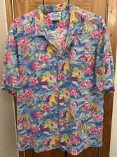 Vtg Jams World Hawaii Surf Line Gang USA Button Distressed Floral Size L Shirt