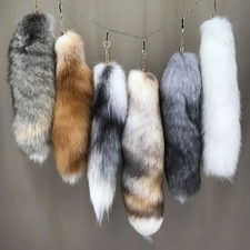 Real Fox Fur Tail Keychain Bag Charm Furry Pendant 16-18 Inch Cosplay Costume