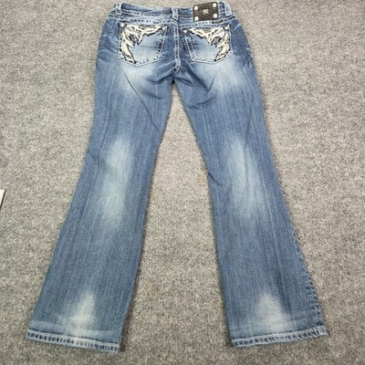 MISS ME Womens Jeans Easy Boot JE5869EL Distressed Pocket Bling Size 30 Y2k