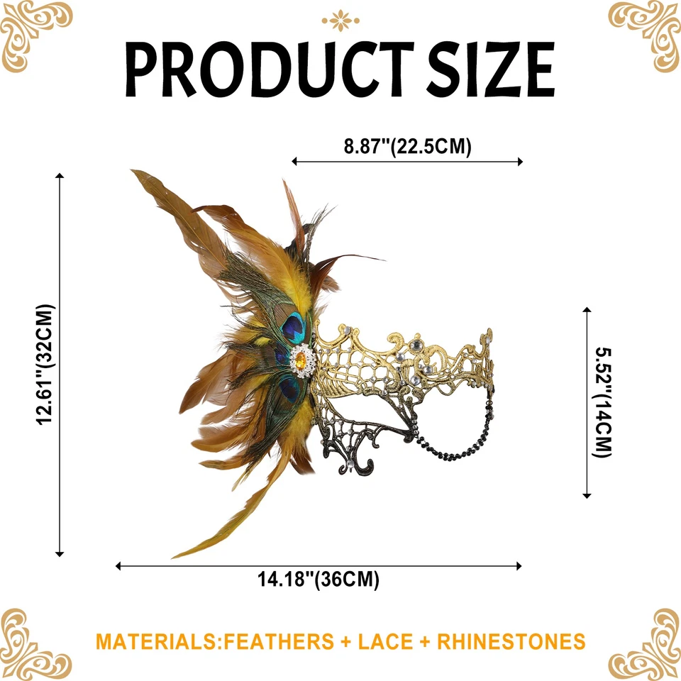 Women's Lace Feather Half-Face Mask Costume Masquerade Party Halloween Ball Mask - Image 3 of 3