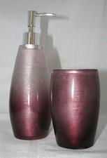 NEW METALLIC OMBRE LAVENDER TO PURPLE BATHROOM 2PC SET SOAP DISPENSER+TOOTHBRUSH