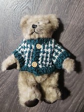Hugfun 1998 Teddy Bear Brown Stuffed Plush Poseable Jointed Sweater 8in
