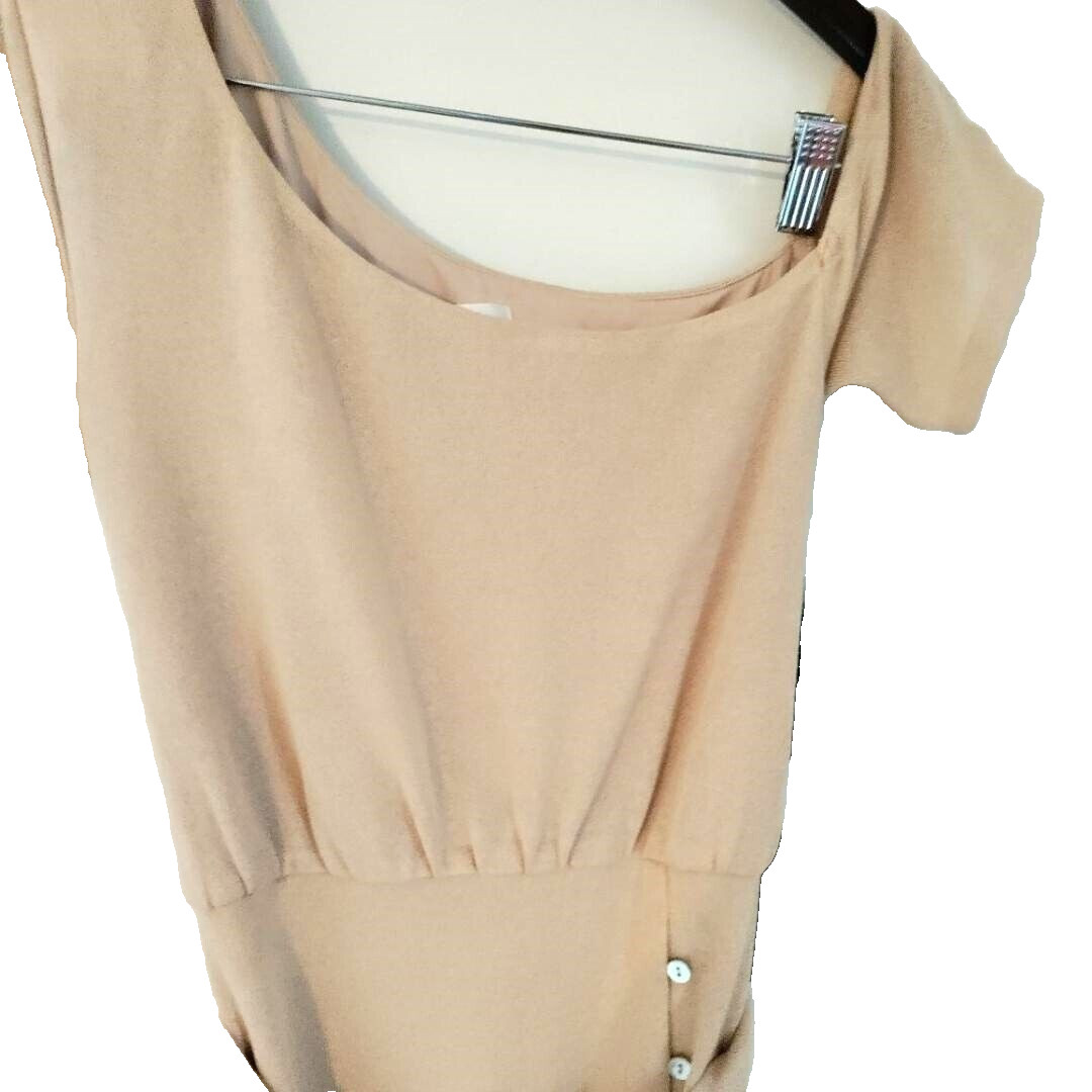 NWT Short Sleeve Beige Belted Button Lined Split Midi Party Wedding Y2K Dress S image 7
