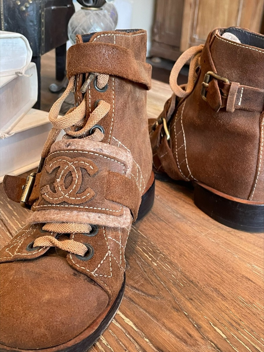 CHANEL ブーツ ブラウン 39 中古・古着通販】CHANEL (シャネル) ココマークステッチレザー