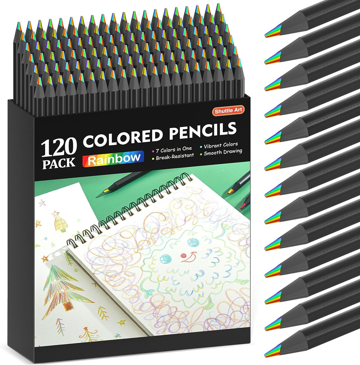 120 Pack Rainbow Pencils Bulk, 7 Colors in 1 Rainbow Colored Pencils, Pre-Sharpe