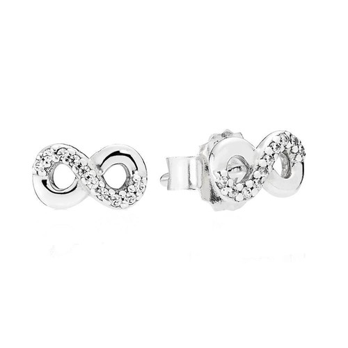 New Authentic PANDORA Sparkling Infinity Love Stud Earrings CZ #290695CZ w/ BOX