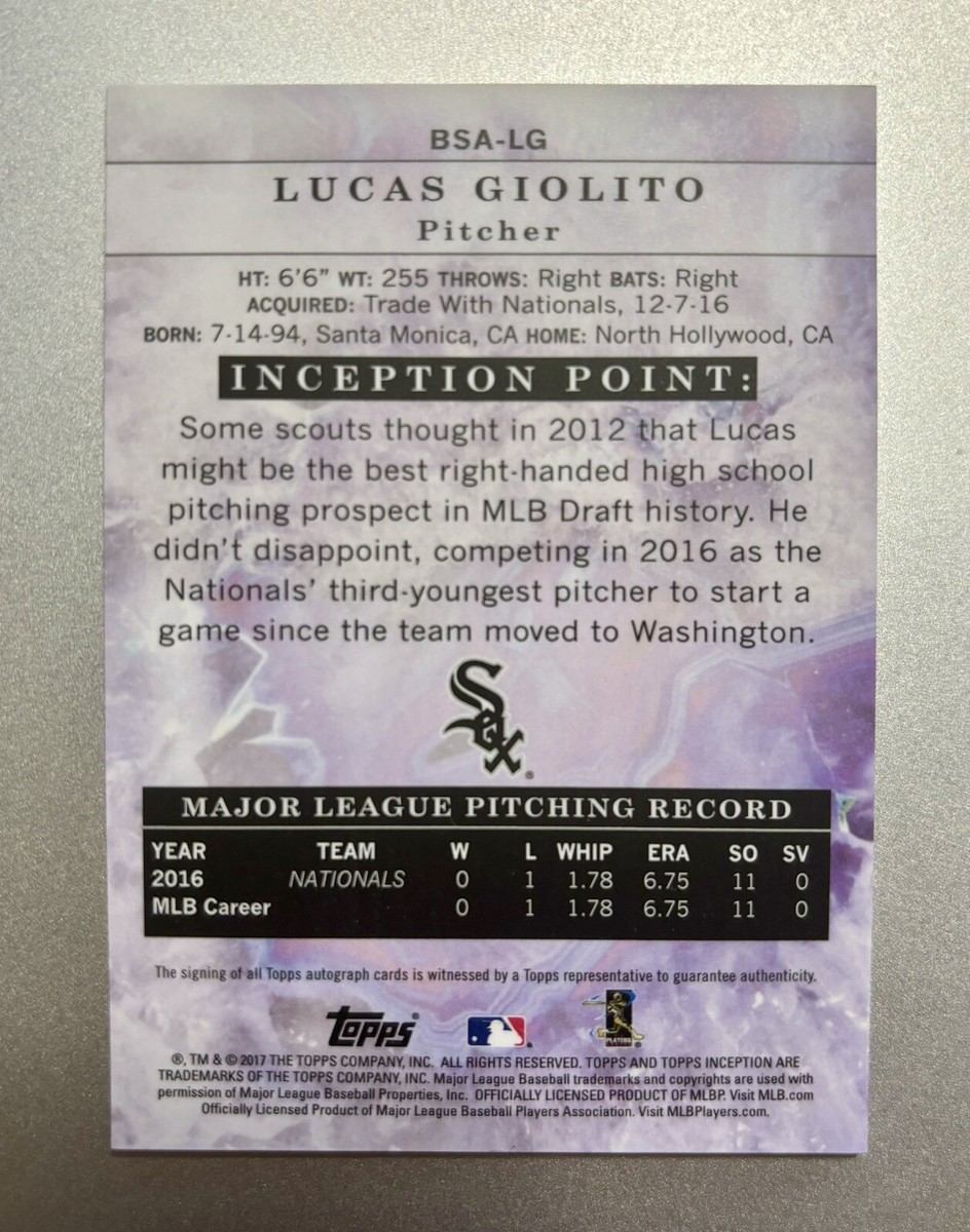 LUCAS GIOLITO 2017 Topps Inception Red Stars Rookie Auto /75 | eBay