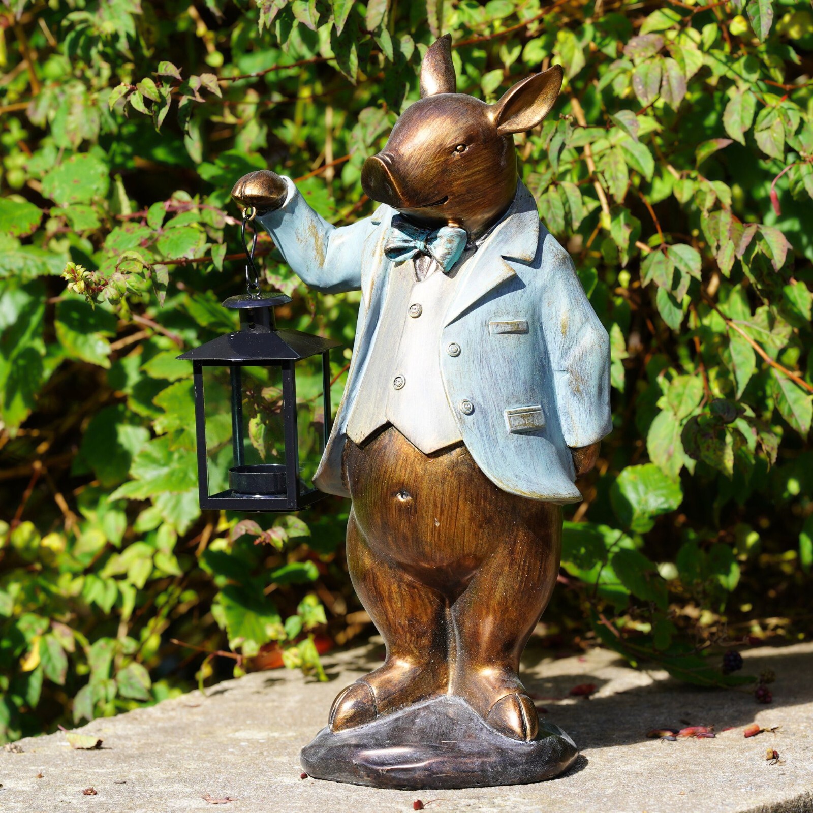 Large Pig with Lantern Ornament | Home Garden Statue Decoration Tealight Holder