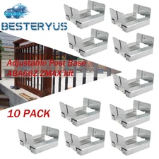 10 PCS Adjustable Post Base ABA66Z ZMAX kit for Porch Railings, Mailbox Posts