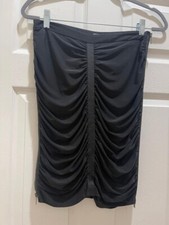 Cache Ruched Black Skirt with Zippers on both sides, Size 6, Runs Smaller