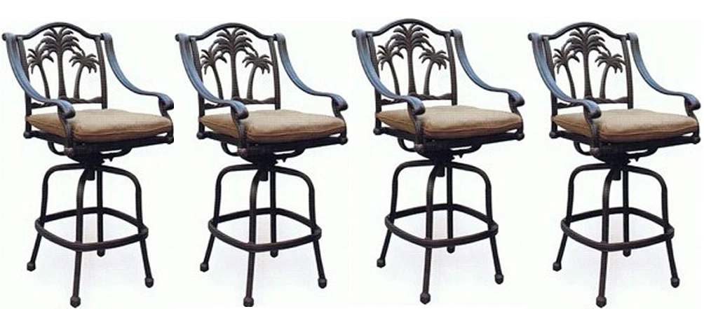 Patio palm tree cast aluminum barstool set of 4 outdoor swivel bar