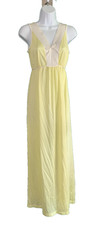 Vtg 70s Sunshine Yellow Long Tie Nightgown Mod Maxi Slip Dress Sears Sz S