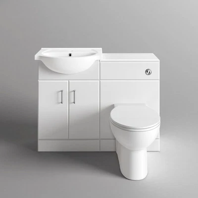 IBATHUK Vanity Unit Toilet WC Basin Sink Bathroom Storage Furniture 1048mm White Gloss