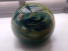 Vintage Mdina Signed Maltese Art Glass Green & Blues Planet Globe Paperweight