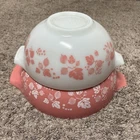 Pyrex Pink on white Gooseberry 443 and 444 Cinderella Mixing Bowl Set Of 2 USA