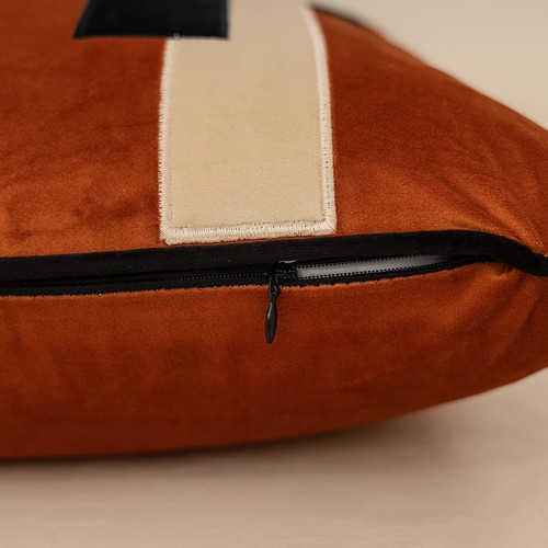 Burnt Orange Decorative Velvet Throw Pillow Cover Striped Patchwork Cushion C... - 第 4/7 張圖片