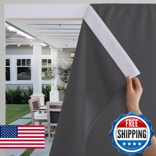 RYB HOME No-Rod Windproof Outdoor Curtains for Patio Waterproof with Adhesive Ta