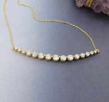 1.00 ctw Diamonds Round Cut 14k Yellow Gold Diamond Smile Necklace 18''