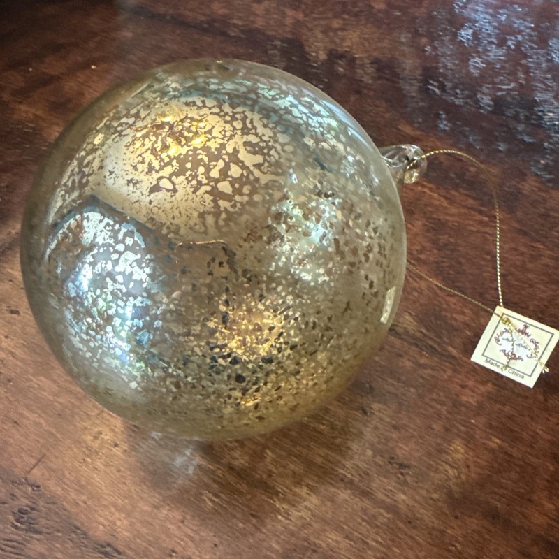 5” Round Mercurial Golden Glass Blown Ornament New