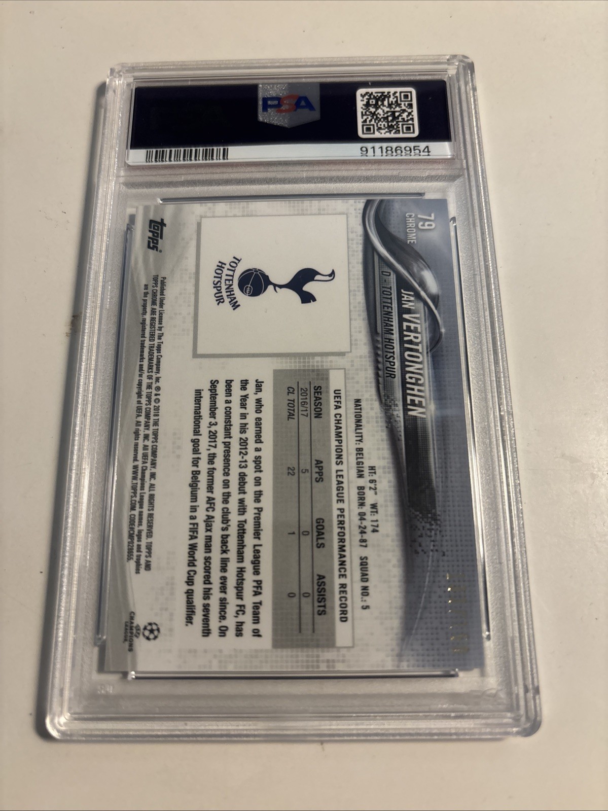 2017-18 Topps Chrome UCL Jan Vertonghen #79 Blue Refractor /150 view 2