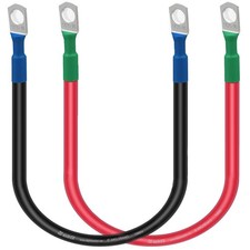 Battery Cables 2 AWG 12 Inch Set 3/8 Lugs Copper Inverter Auto Marine Solar