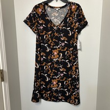 NWT Nine West French-Terry Flutter-Sleeve T-Shirt Dress Medium M Black Floral