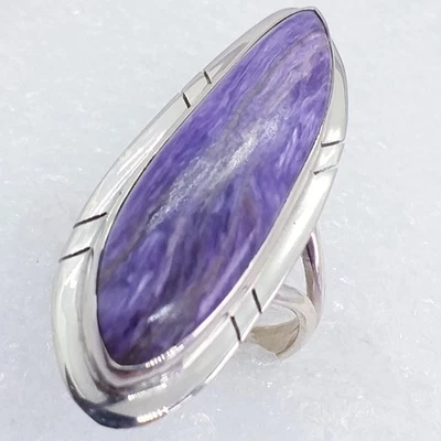 RARITÄT echter NATUR  lila Charoit  Ring 925 Sterling Silber RIESIG Gr 17 38x14 - Bild 1 von 4