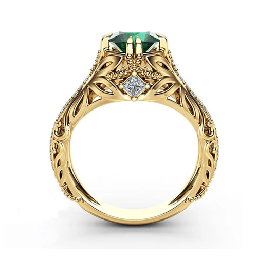 Neu Anillo De Oro 14k Mujer Puro Oro Anillo Brillante Con Esmeraldas Para Mujer - Bild 3 von 6