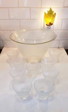 Vintage MCM Federal Glass Norse Pattern Punch Bowl Set with 9 Glasses