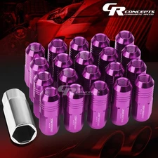 JDM PURPLE 20PCS M12X1.25 20MM OD 50MM TALL CLOSED END ALUMINUM LUG NUTS+ADAPTER