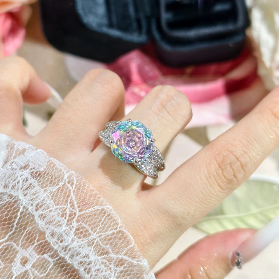 New 12mm Rose Cut White Mystic Topaz Gems Charm Women Girl Jewelry Silver Rings - Image 3 of 4