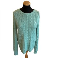 Polo Ralph Lauren Sweater Light Green Mint Cable Knit Pullover Crewneck Size L