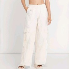 Wild Fable Women's Lightweight Pull-on Cargo Pants Ivory Wide-Leg Womens Size L