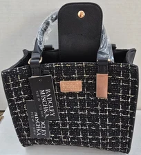 Badgley Mischka Terra Tweed Purse with Wallet Set Black and Gold New with Tag