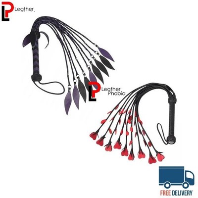 2 Pack Handcrafted Leather Flogger Whip   9 Tails, Thick Handle, 18'' Cowhide