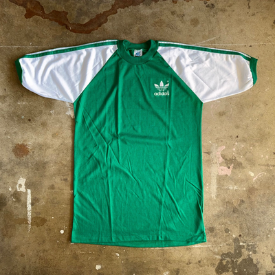 Vintage adidas オーストリア代表 シャツ 80s DEADSTOCK VINTAGE ADIDAS TREFOIL BLANK, PLAIN GREEN RINGER T