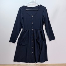 Vote Pretty Women's Long Sleeve Button-Down Casual Pocket Dress, Dark Navy
