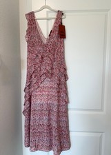 NWT Missoni Zigzag Ruffled Midi Dress Metalli...