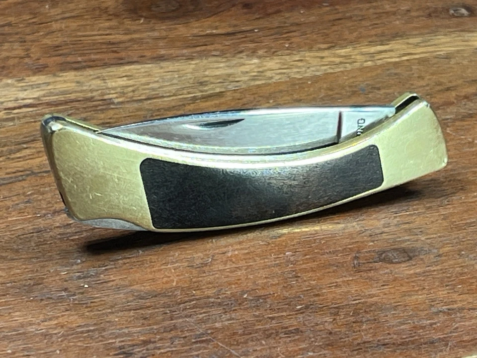 Vintage Browning USA Small Folding Knife Brass Frame Wood Handle - Image 3 of 4