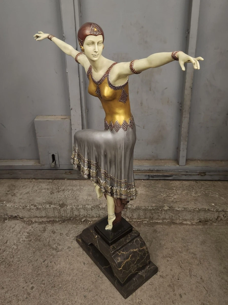 Bronze Woman Statue DANCER Sculpture Female ANKARA Chiparus Gilded Decor Marble