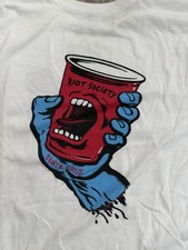 Santa Cruz Skateboards Riot Society Collab T Shirt White Size XL Solo Cup Hand